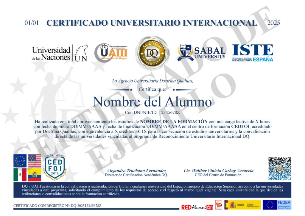 Certificado Universitario Internacional - Ejemplo CEDFOI Certificado Universitario Internacional - Ejemplo CEDFOI